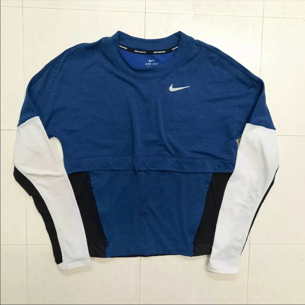 Nike Womens Small Running Pullover Shirt Waffle Crew Blue Long Sleeve Dri-Fit